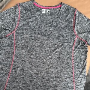 Reebok Heathered Gray T-Shirt with Pink Stitching